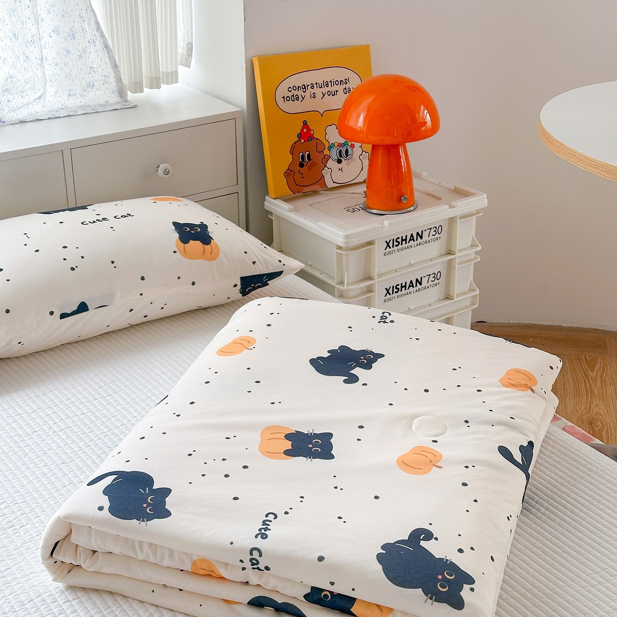 91家纺网 家纺一手货源 找家纺 咏绒家纺工厂店 厂家直销网销爆款花型永不断货2025春夏新款A类牛奶针织棉大豆夏被（长期款） 南瓜猫