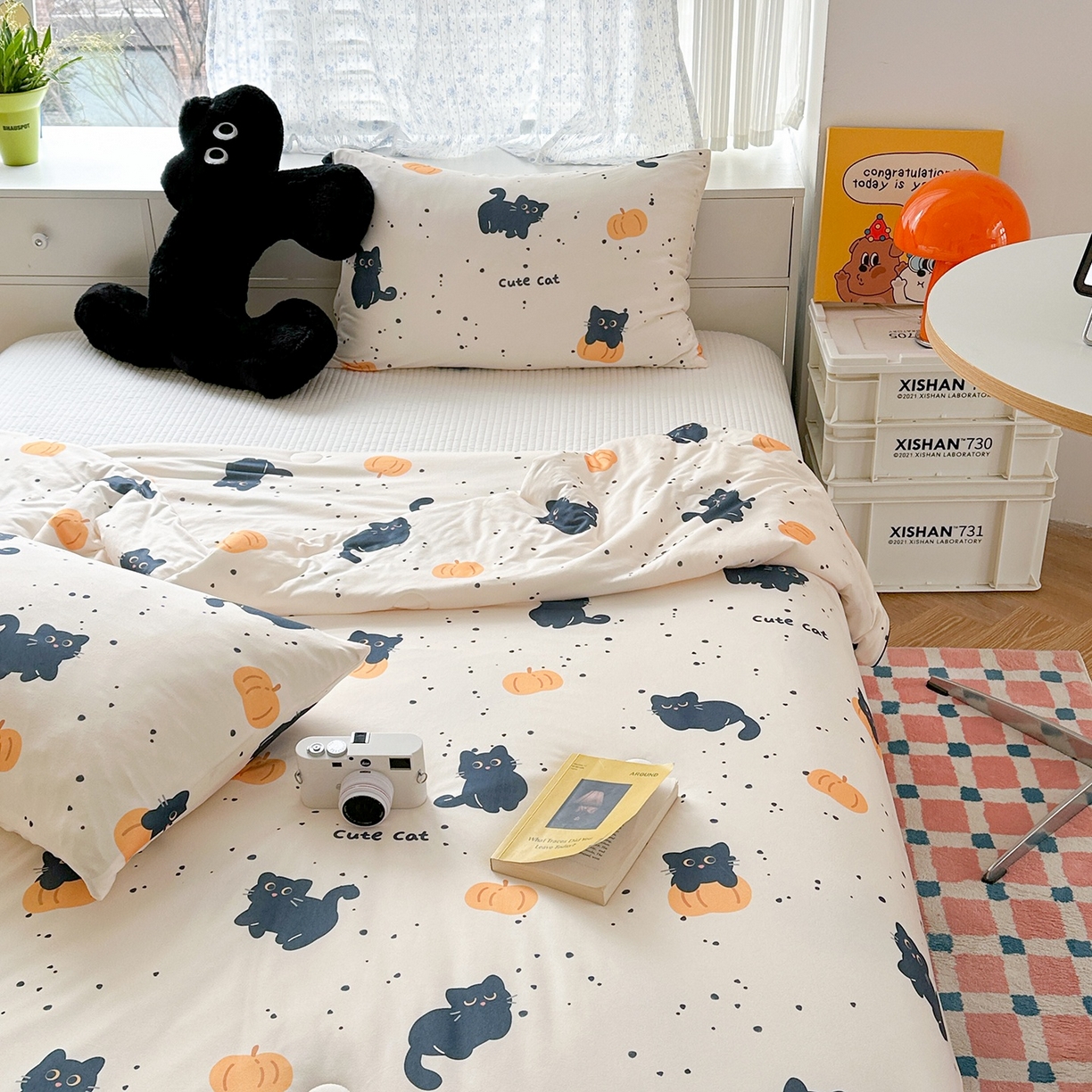 91家纺网 家纺一手货源 找家纺 咏绒家纺工厂店 厂家直销网销爆款花型永不断货2025春夏新款A类牛奶针织棉大豆夏被（长期款） 南瓜猫