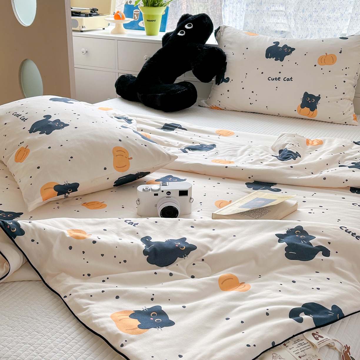 91家纺网 家纺一手货源 找家纺 咏绒家纺工厂店 厂家直销网销爆款花型永不断货2025春夏新款A类牛奶针织棉大豆夏被（长期款） 南瓜猫