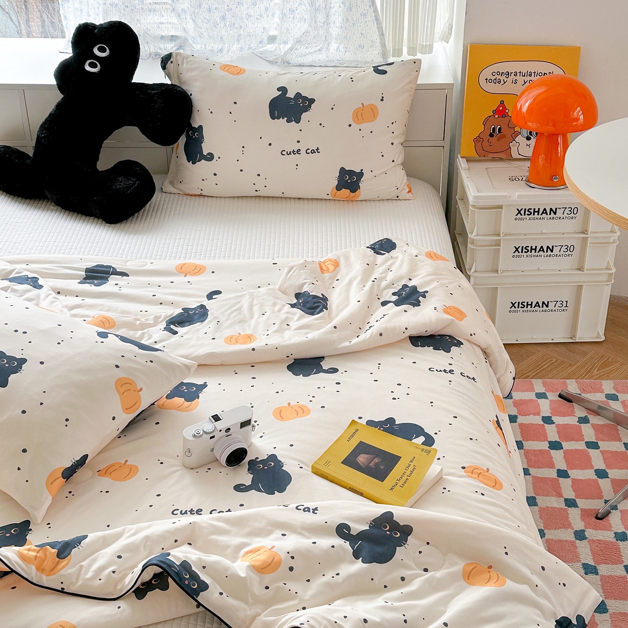 91家纺网 家纺一手货源 找家纺 咏绒家纺工厂店 厂家直销网销爆款花型永不断货2025春夏新款A类牛奶针织棉大豆夏被（长期款） 南瓜猫