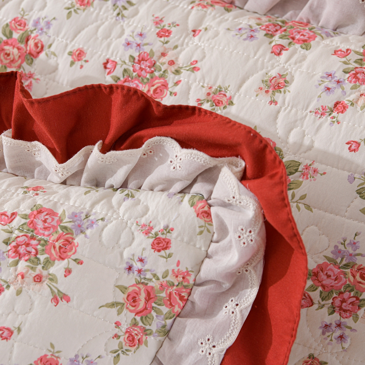 91家纺网 家纺一手货源 找家纺 金梦家居 2026新款水洗棉床盖夏被款四件套 红粉佳人