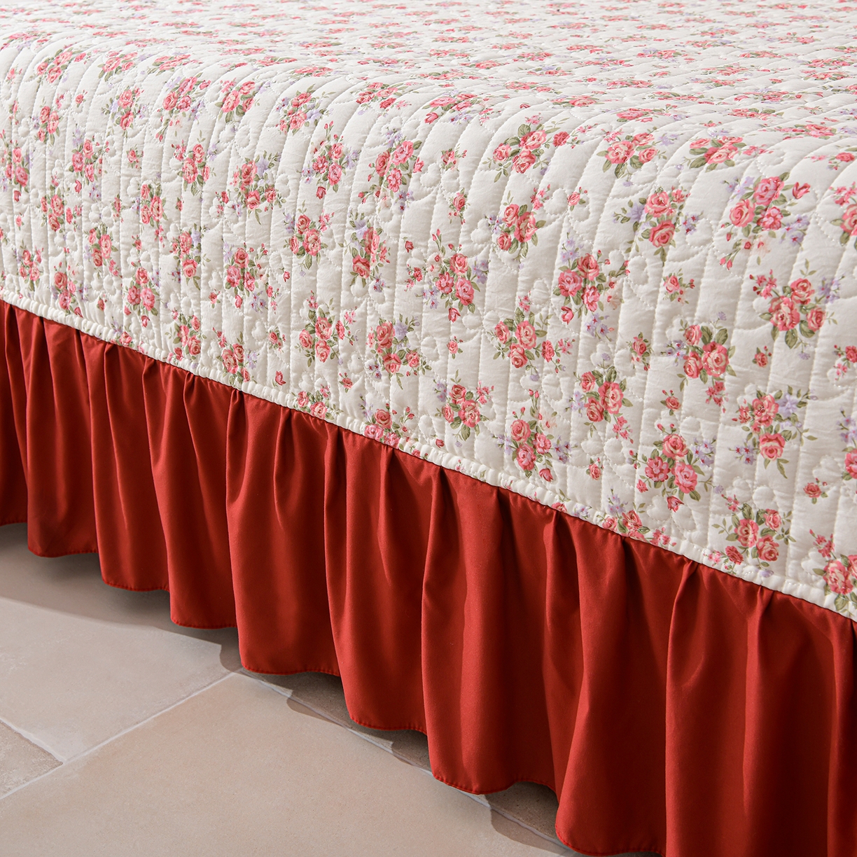 91家纺网 家纺一手货源 找家纺 金梦家居 2026新款水洗棉床盖夏被款四件套 红粉佳人