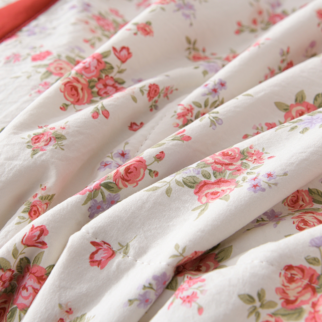 91家纺网 家纺一手货源 找家纺 金梦家居 2026新款水洗棉床盖夏被款四件套 红粉佳人