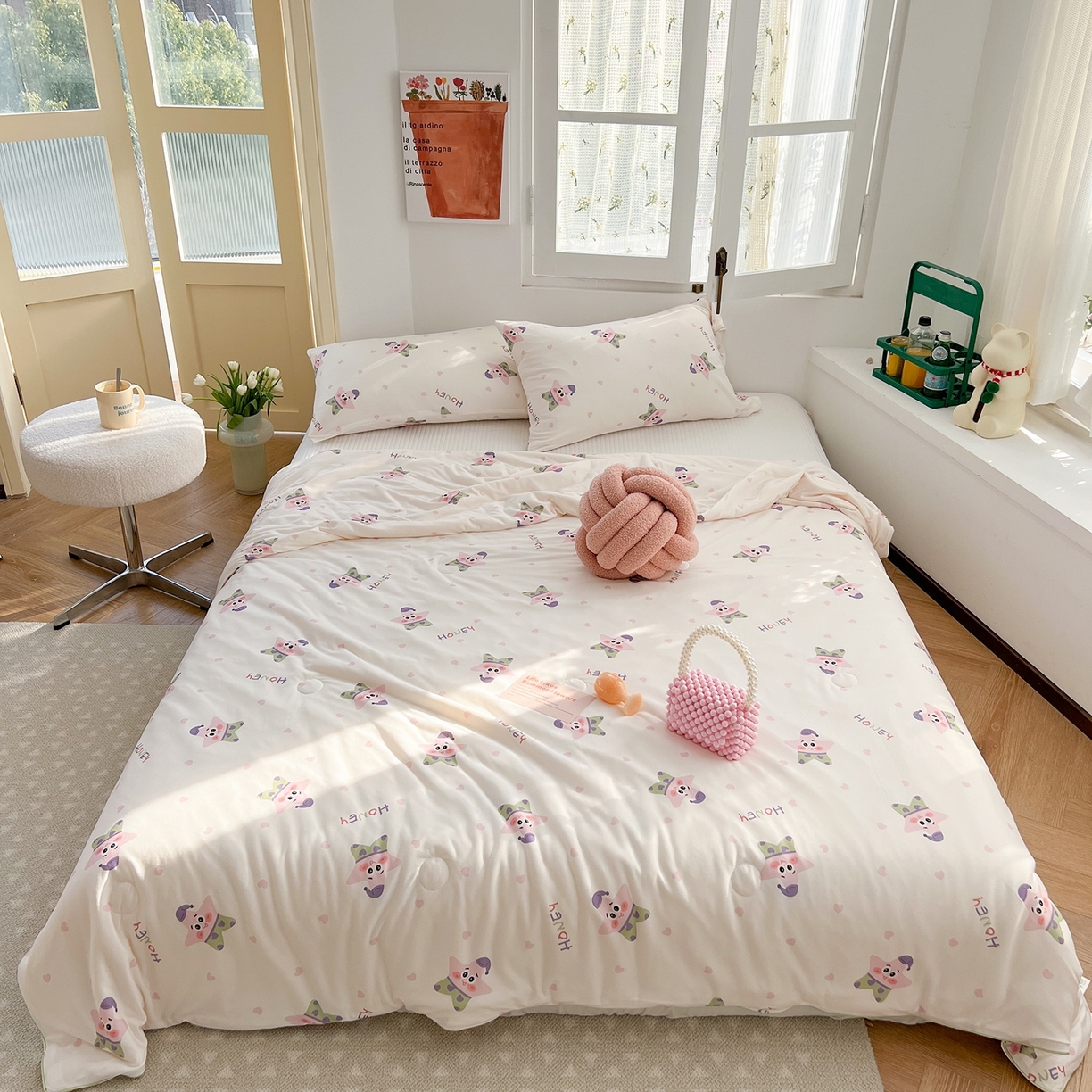 咏绒家纺工厂店 厂家直销网销爆款花型永不断货2025春夏新款A类牛奶针织棉大豆夏被（长期款） 派大海星