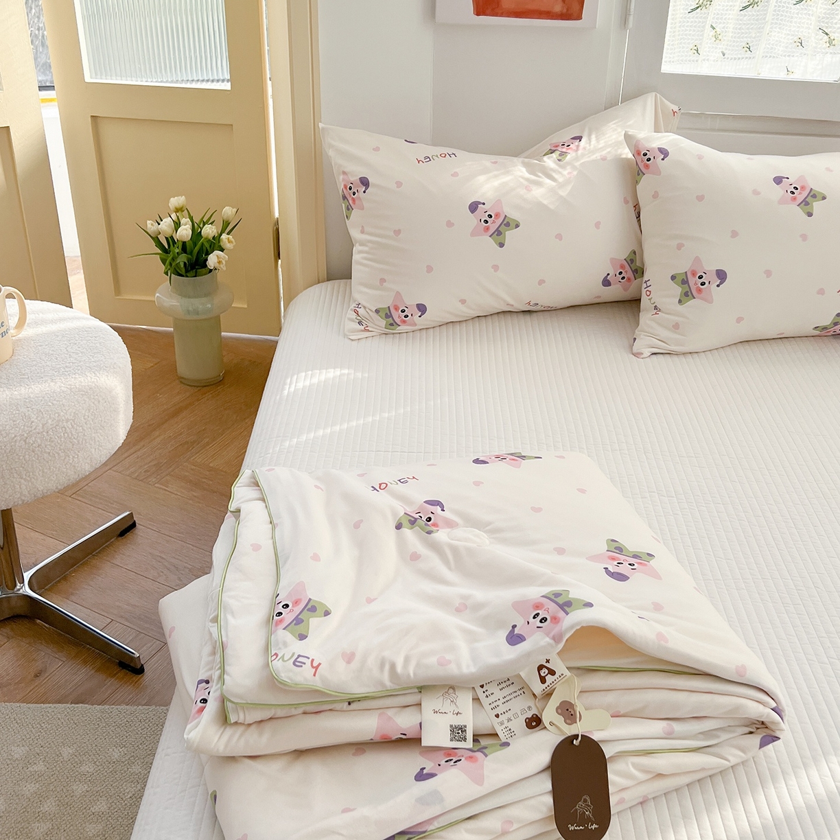 91家纺网 家纺一手货源 找家纺 咏绒家纺工厂店 厂家直销网销爆款花型永不断货2025春夏新款A类牛奶针织棉大豆夏被（长期款） 派大海星