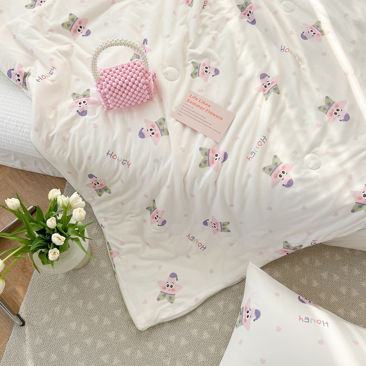 91家纺网 家纺一手货源 找家纺 咏绒家纺工厂店 厂家直销网销爆款花型永不断货2025春夏新款A类牛奶针织棉大豆夏被（长期款） 派大海星