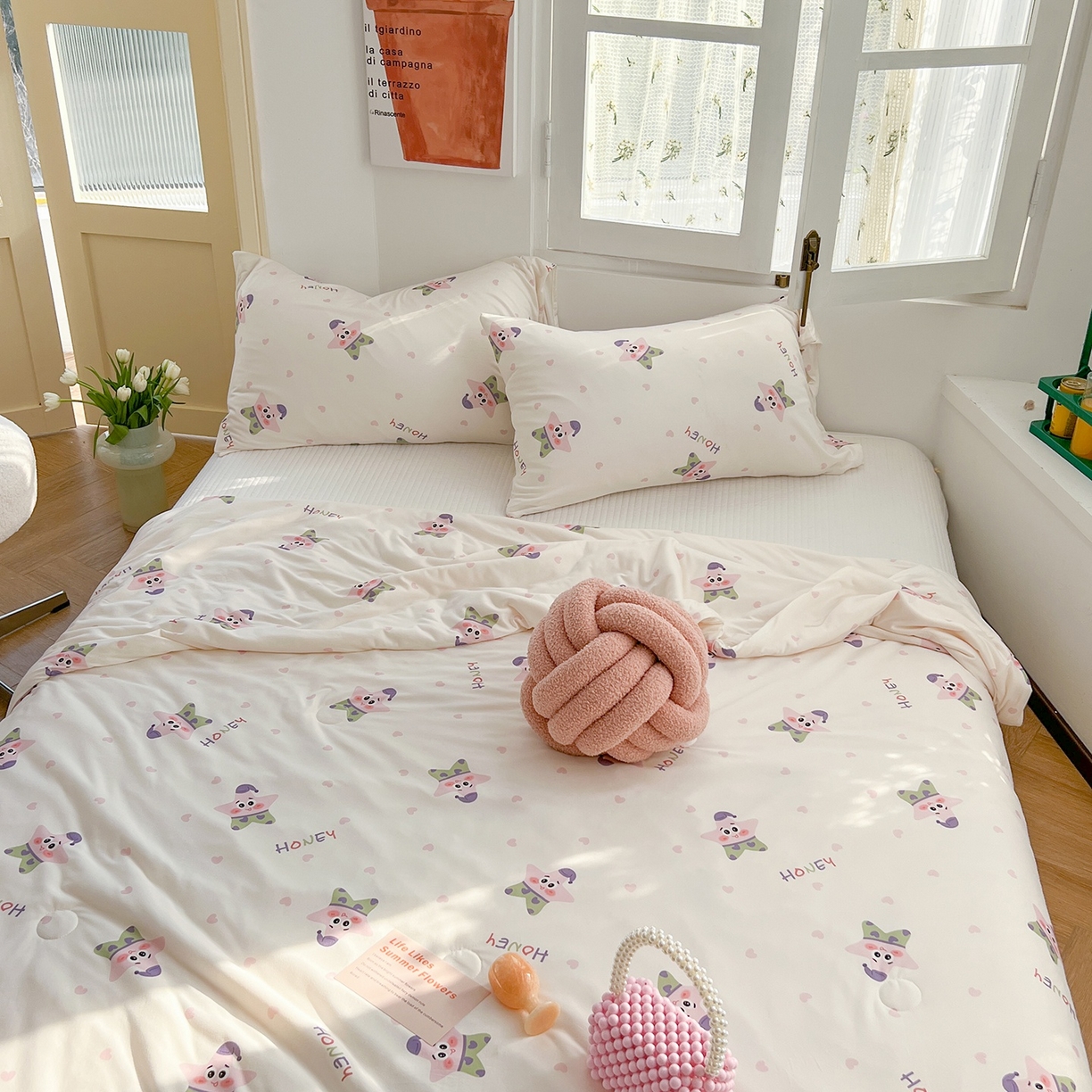 91家纺网 家纺一手货源 找家纺 咏绒家纺工厂店 厂家直销网销爆款花型永不断货2025春夏新款A类牛奶针织棉大豆夏被（长期款） 派大海星