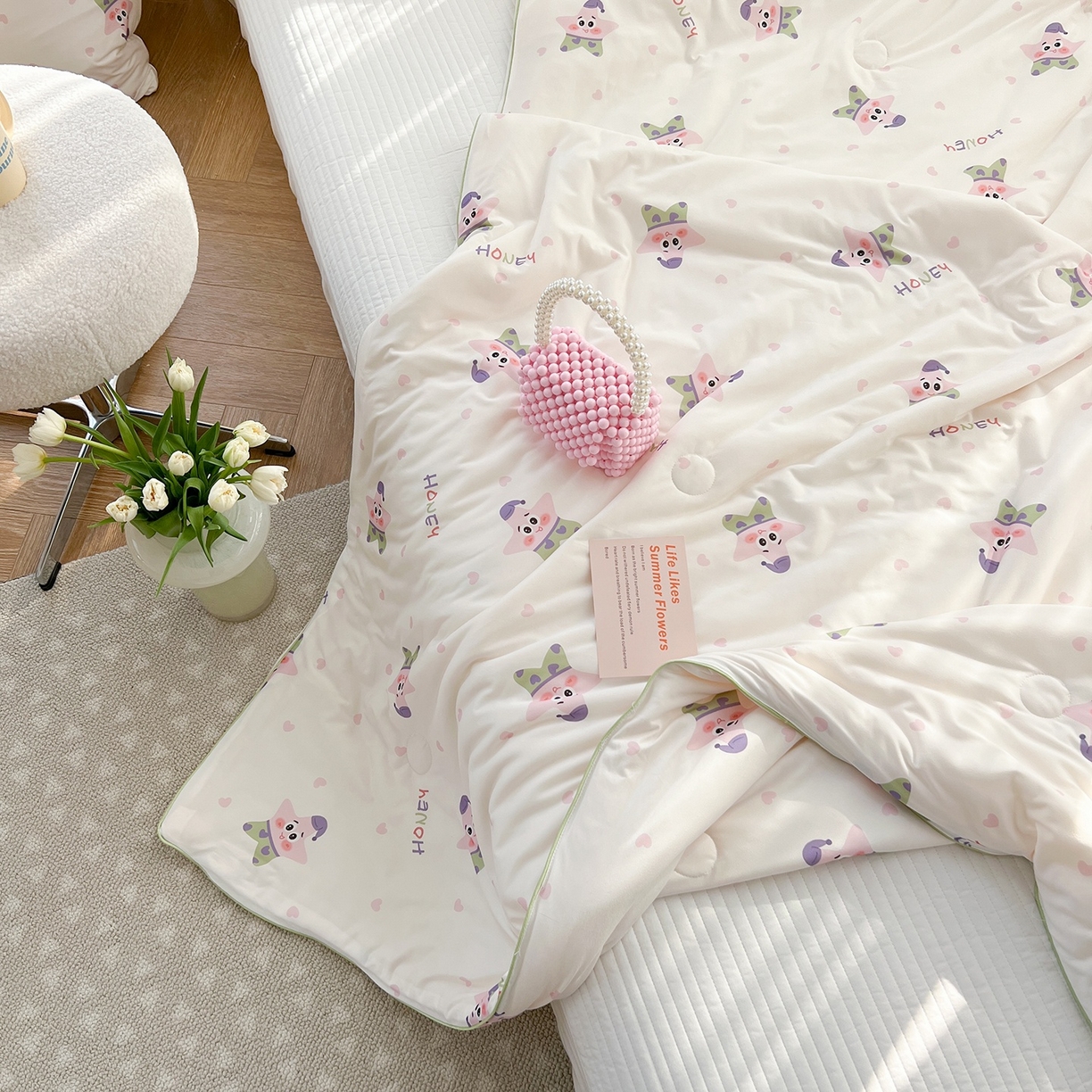 91家纺网 家纺一手货源 找家纺 咏绒家纺工厂店 厂家直销网销爆款花型永不断货2025春夏新款A类牛奶针织棉大豆夏被（长期款） 派大海星