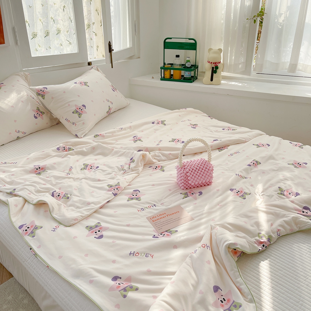 91家纺网 家纺一手货源 找家纺 咏绒家纺工厂店 厂家直销网销爆款花型永不断货2025春夏新款A类牛奶针织棉大豆夏被（长期款） 派大海星