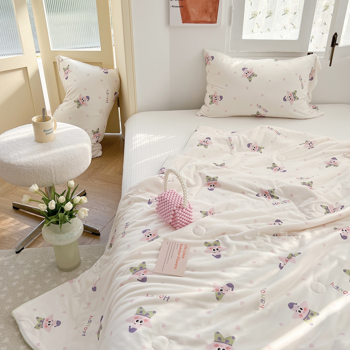 91家纺网 家纺一手货源 找家纺 咏绒家纺工厂店 厂家直销网销爆款花型永不断货2025春夏新款A类牛奶针织棉大豆夏被（长期款） 派大海星