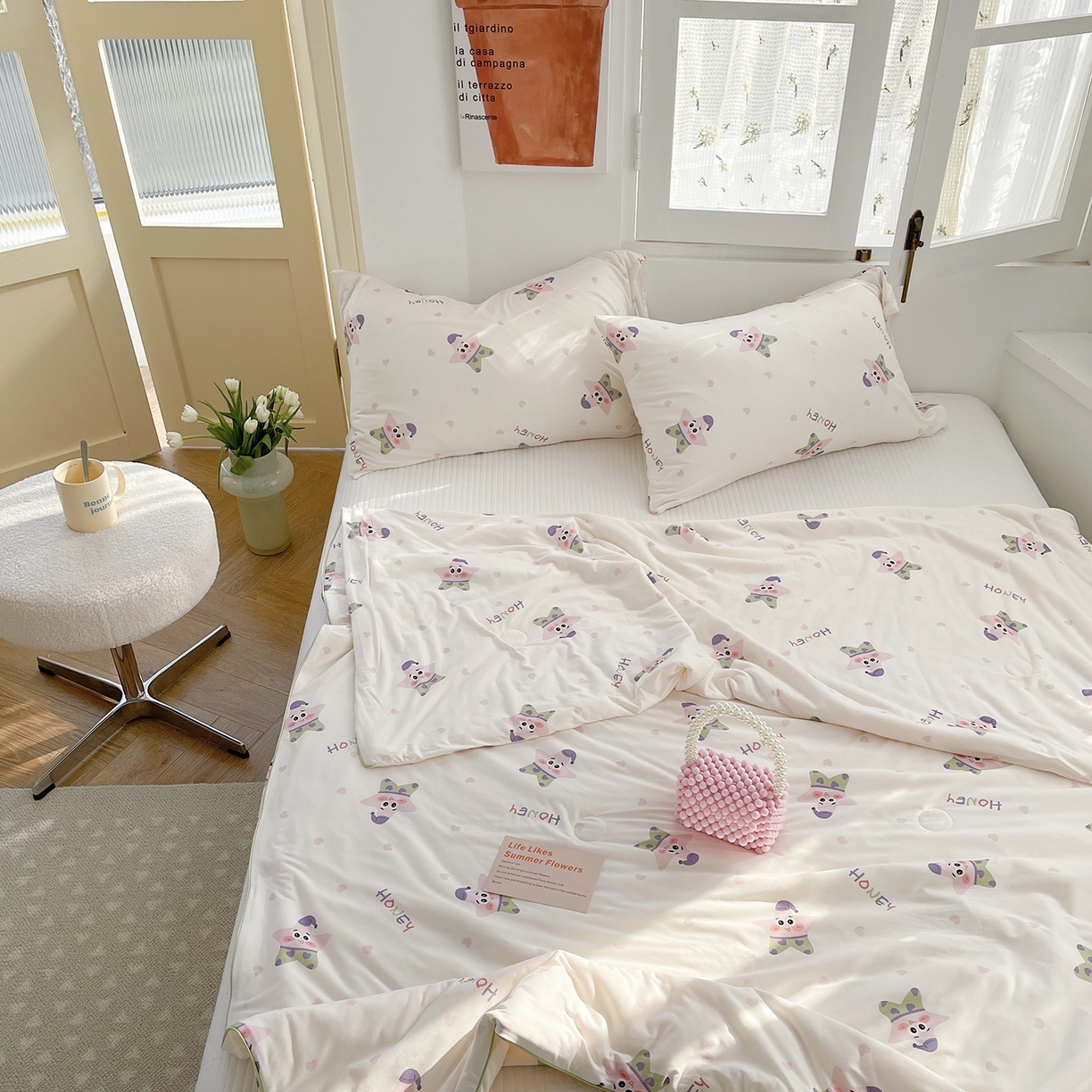 91家纺网 家纺一手货源 找家纺 咏绒家纺工厂店 厂家直销网销爆款花型永不断货2025春夏新款A类牛奶针织棉大豆夏被（长期款） 派大海星