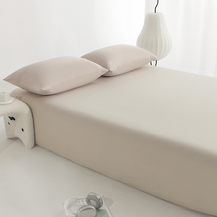 91家纺网 家纺一手货源 找家纺 恩和家纺 2025新款简约纯色A类弹力凉感床笠 卡其