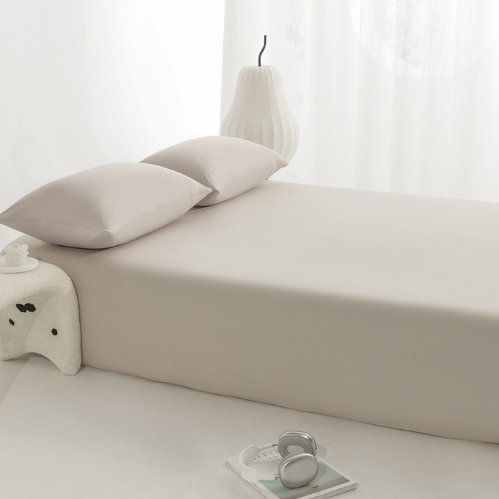 91家纺网 家纺一手货源 找家纺 恩和家纺 2025新款简约纯色A类弹力凉感床笠 卡其