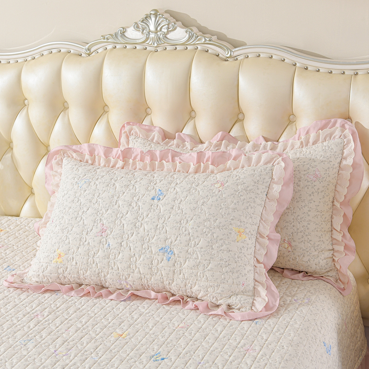 91家纺网 家纺一手货源 找家纺 金梦家居 2026新款水洗棉床盖夏被款四件套 蝴蝶缤纷