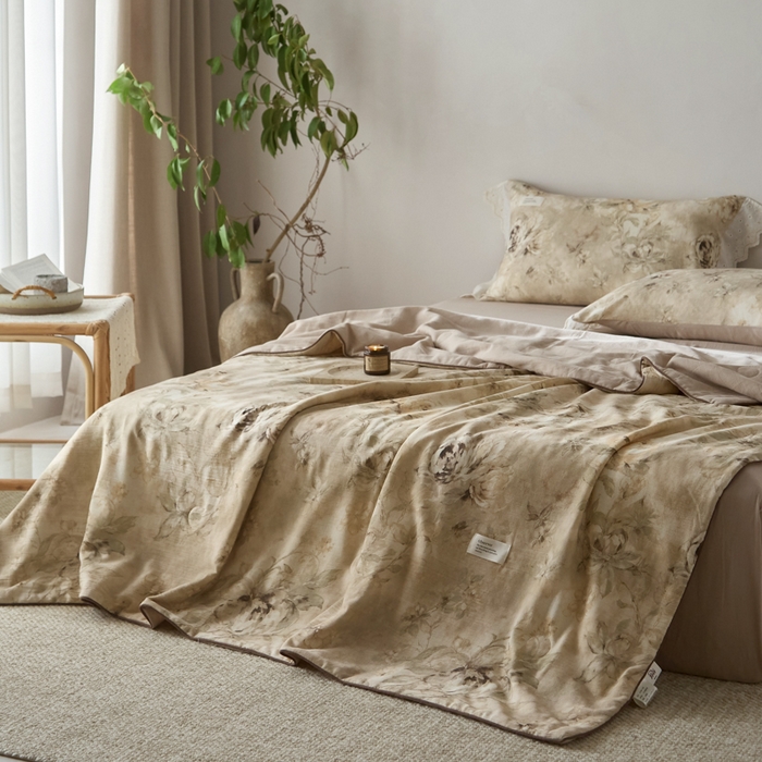 91家纺网 家纺一手货源 找家纺 大彩家居 2026新款棉麻夏被 荒野玫瑰