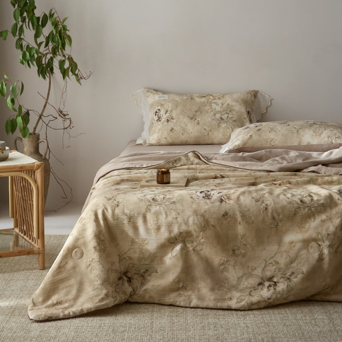 91家纺网 家纺一手货源 找家纺 大彩家居 2026新款棉麻夏被 荒野玫瑰