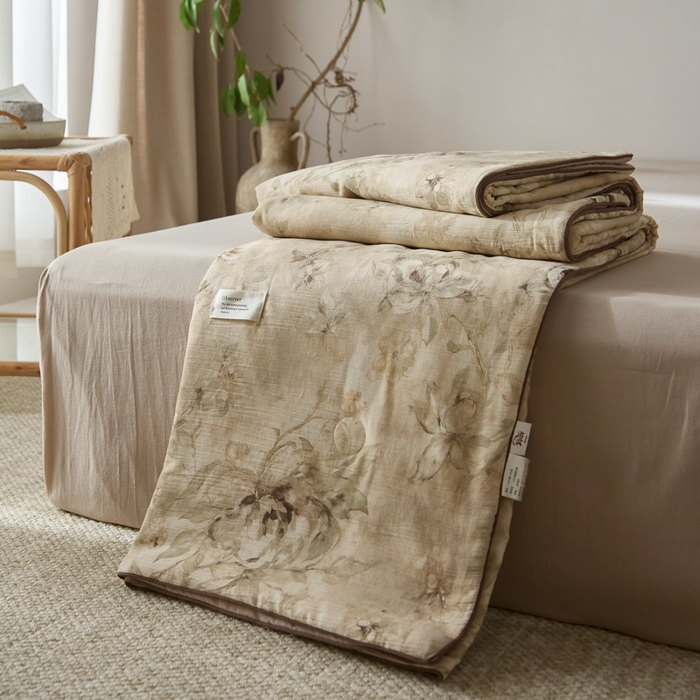 91家纺网 家纺一手货源 找家纺 大彩家居 2026新款棉麻夏被 荒野玫瑰