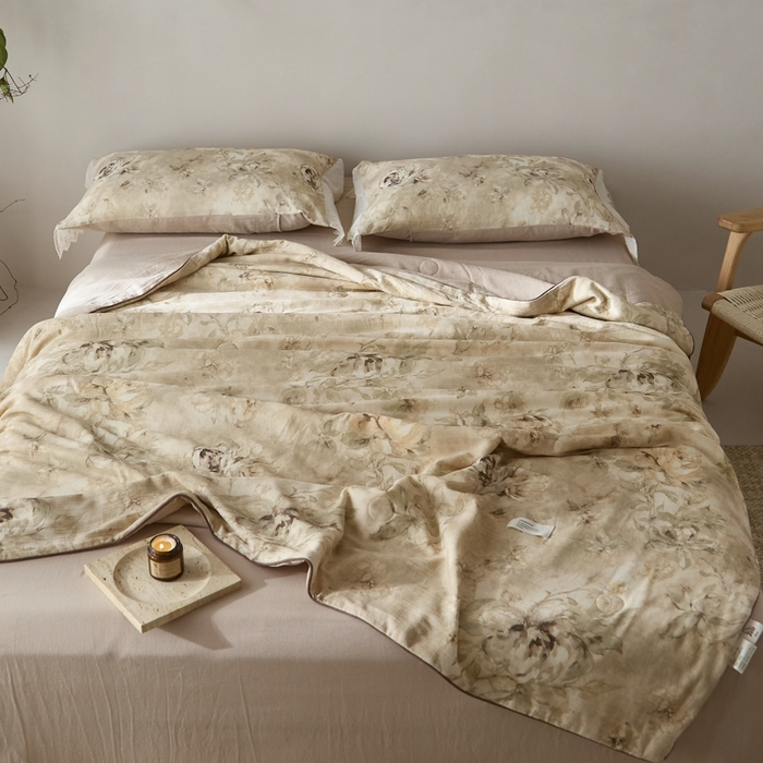 91家纺网 家纺一手货源 找家纺 大彩家居 2026新款棉麻夏被 荒野玫瑰