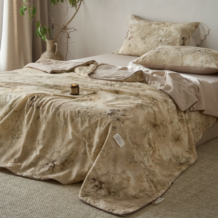 91家纺网 家纺一手货源 找家纺 大彩家居 2026新款棉麻夏被 荒野玫瑰