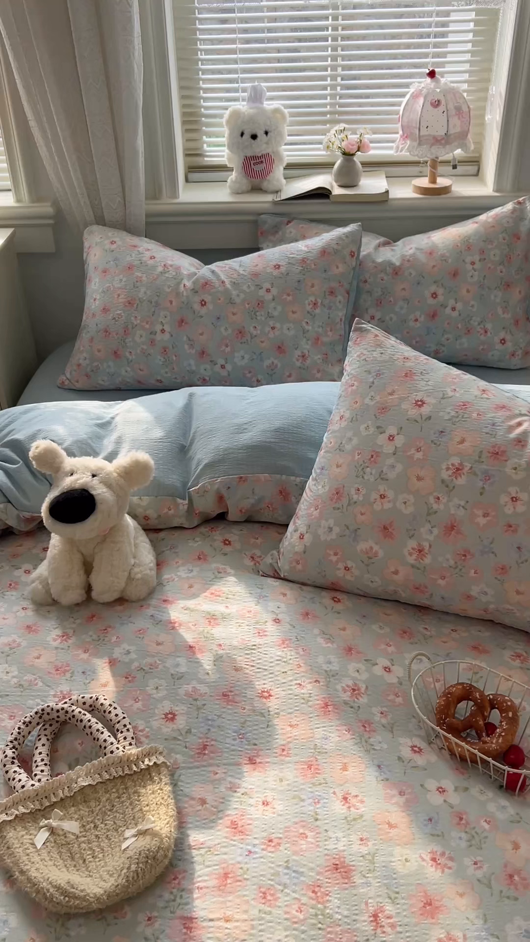 91家纺网 家纺一手货源 找家纺 金梦拉家纺 2026春夏新款云感双层纱皱皱纱系列四件套 清浅