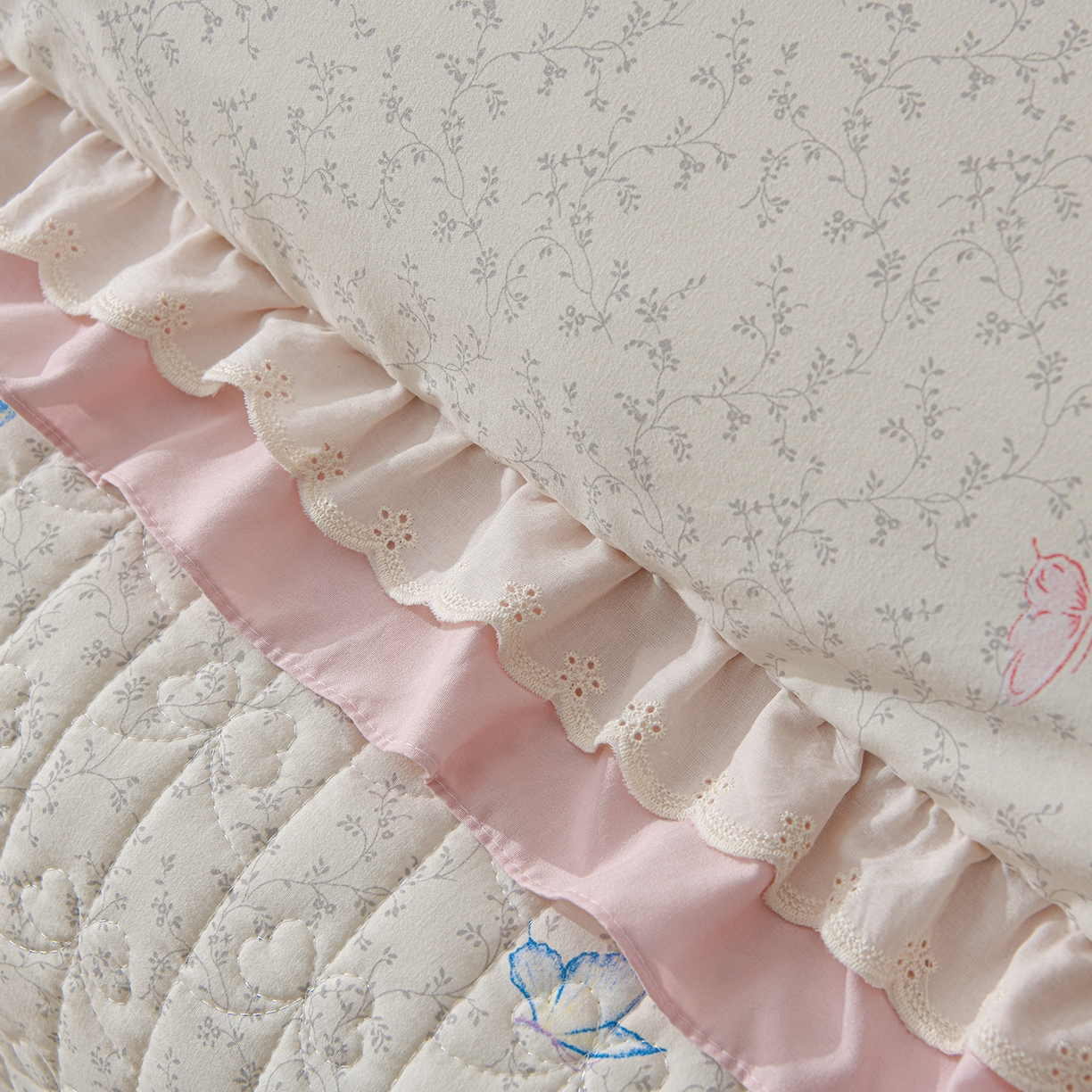 91家纺网 家纺一手货源 找家纺 金梦家居 2026新款水洗棉床盖夏被款四件套 蝴蝶缤纷