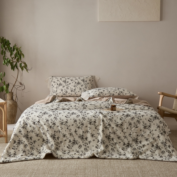 大彩家居 2026新款棉麻夏被 墨色丁香