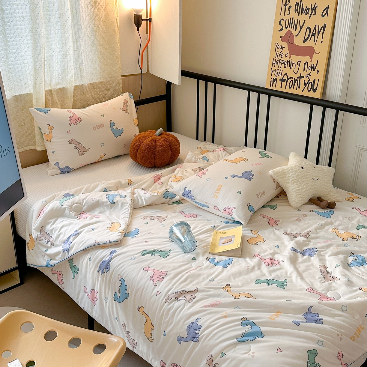 91家纺网 家纺一手货源 找家纺 咏绒家纺工厂店 厂家直销网销爆款花型永不断货2025春夏新款A类牛奶针织棉大豆夏被（长期款） 七彩恐龙