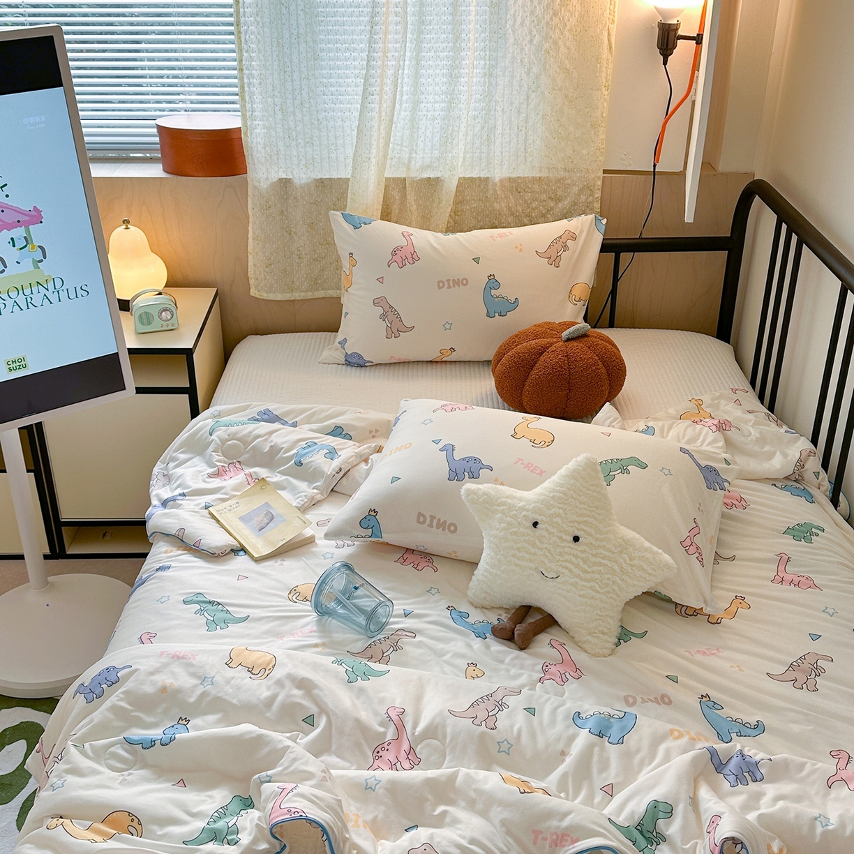 91家纺网 家纺一手货源 找家纺 咏绒家纺工厂店 厂家直销网销爆款花型永不断货2025春夏新款A类牛奶针织棉大豆夏被（长期款） 七彩恐龙