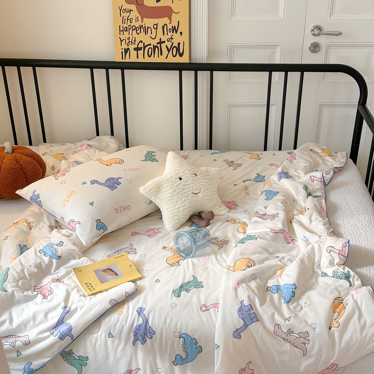 91家纺网 家纺一手货源 找家纺 咏绒家纺工厂店 厂家直销网销爆款花型永不断货2025春夏新款A类牛奶针织棉大豆夏被（长期款） 七彩恐龙