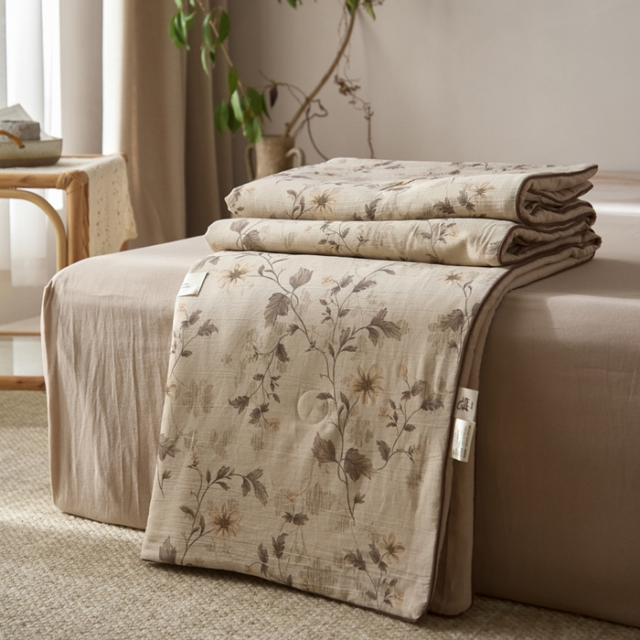 91家纺网 家纺一手货源 找家纺 大彩家居 2026新款棉麻夏被 藤蔓光影