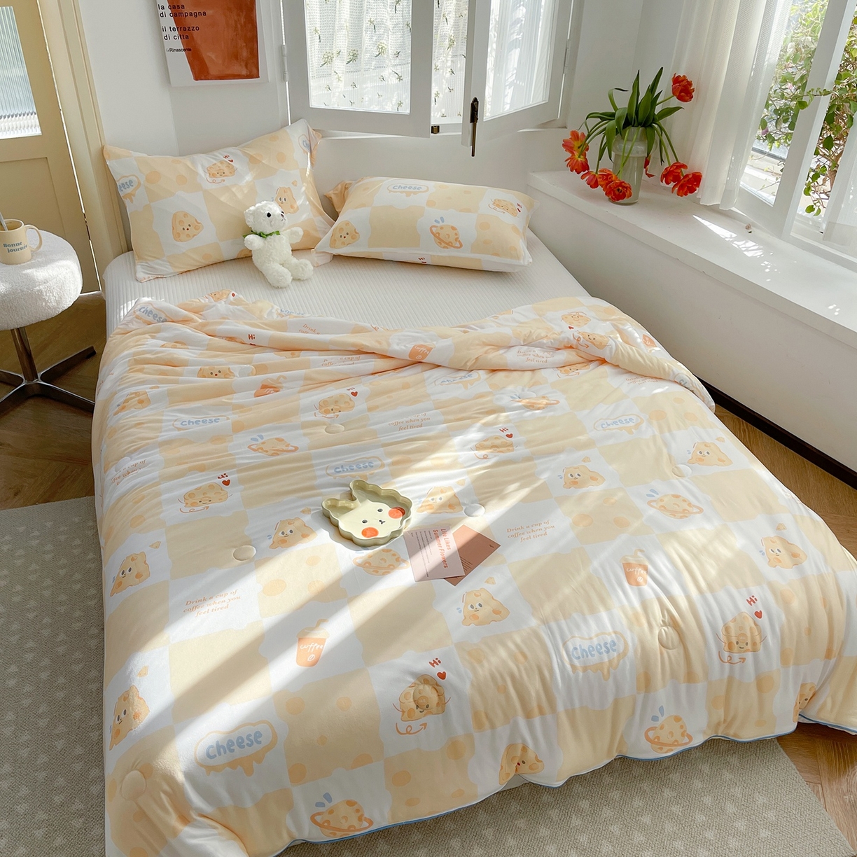 91家纺网 家纺一手货源 找家纺 咏绒家纺工厂店 厂家直销网销爆款花型永不断货2025春夏新款A类牛奶针织棉大豆夏被（长期款） 起司