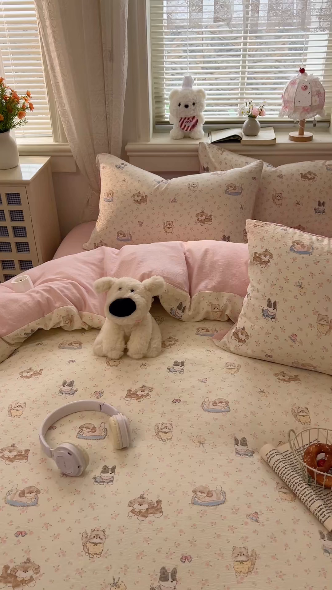 91家纺网 家纺一手货源 找家纺 金梦拉家纺 2026春夏新款云感双层纱皱皱纱系列四件套 碎花萌宠