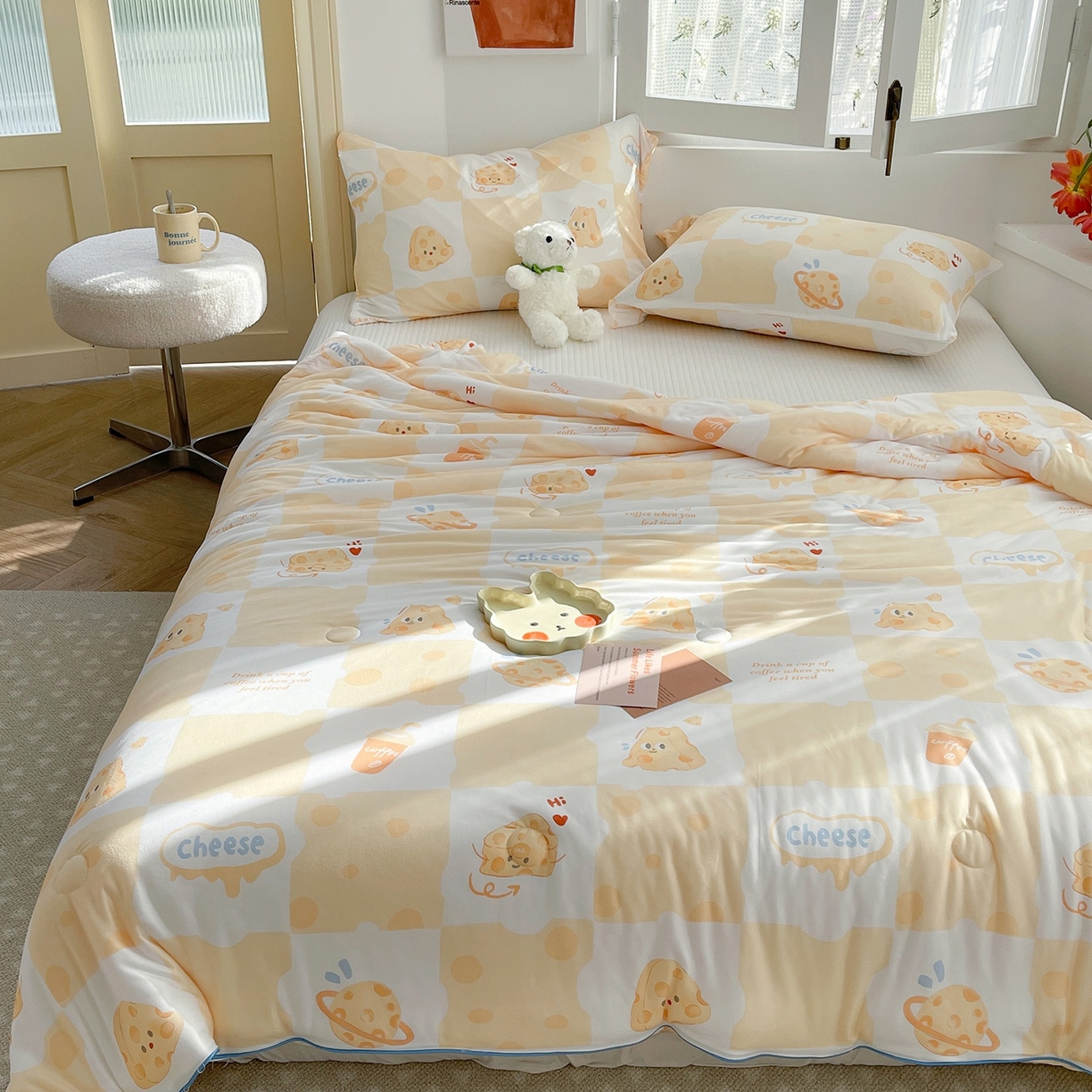 91家纺网 家纺一手货源 找家纺 咏绒家纺工厂店 厂家直销网销爆款花型永不断货2025春夏新款A类牛奶针织棉大豆夏被（长期款） 起司