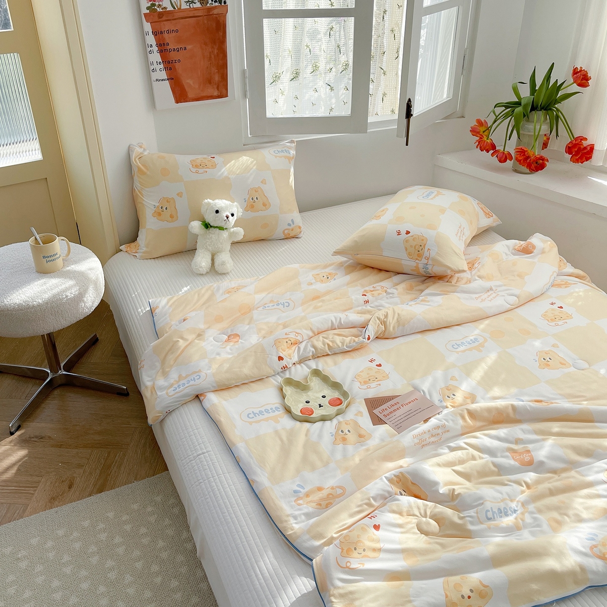 91家纺网 家纺一手货源 找家纺 咏绒家纺工厂店 厂家直销网销爆款花型永不断货2025春夏新款A类牛奶针织棉大豆夏被（长期款） 起司