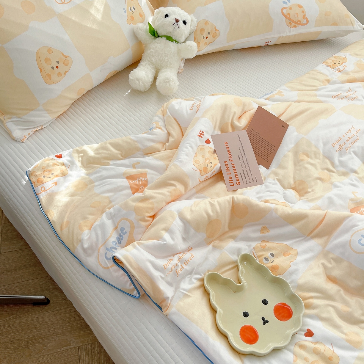 91家纺网 家纺一手货源 找家纺 咏绒家纺工厂店 厂家直销网销爆款花型永不断货2025春夏新款A类牛奶针织棉大豆夏被（长期款） 起司