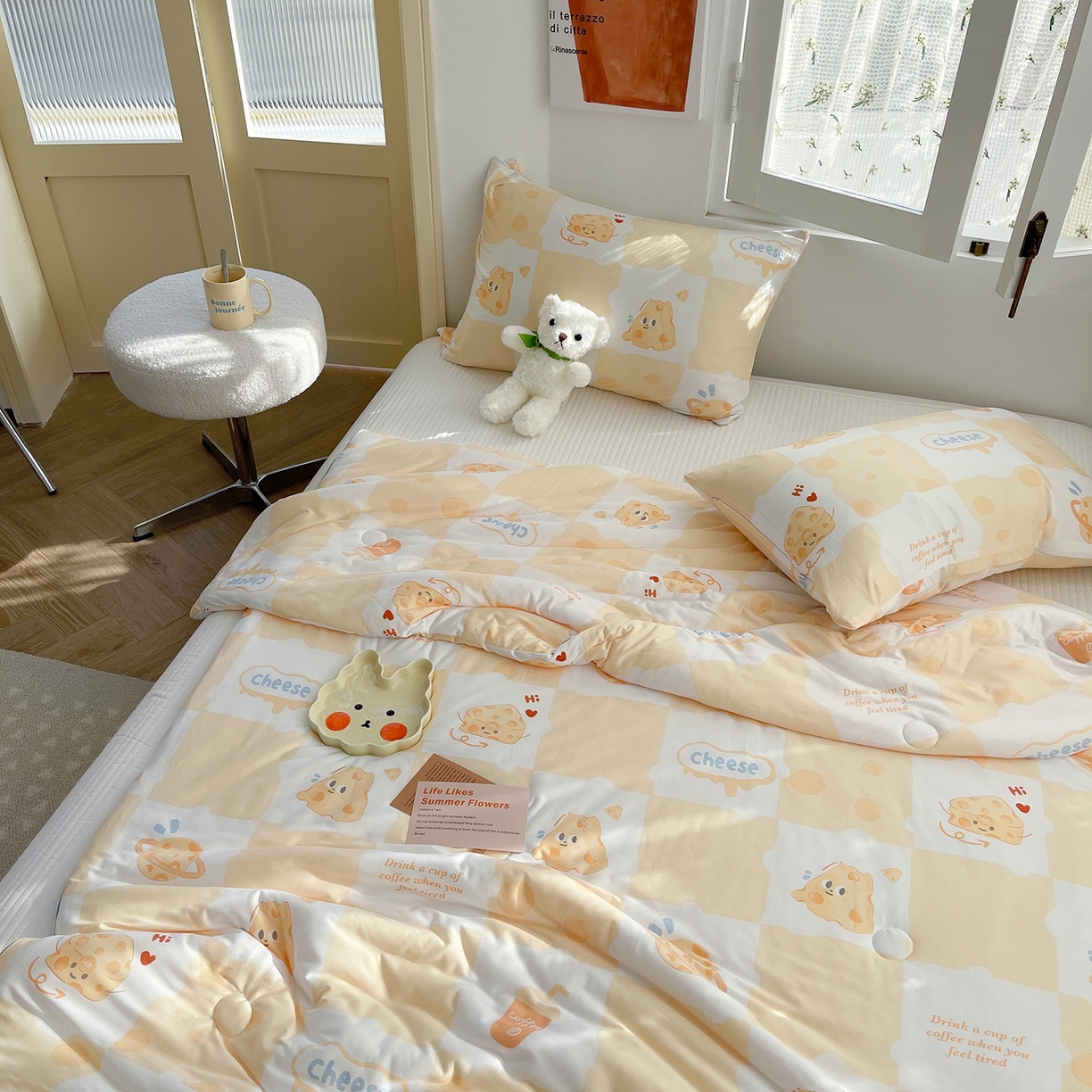 91家纺网 家纺一手货源 找家纺 咏绒家纺工厂店 厂家直销网销爆款花型永不断货2025春夏新款A类牛奶针织棉大豆夏被（长期款） 起司