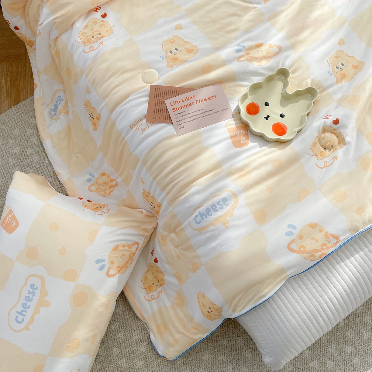 91家纺网 家纺一手货源 找家纺 咏绒家纺工厂店 厂家直销网销爆款花型永不断货2025春夏新款A类牛奶针织棉大豆夏被（长期款） 起司