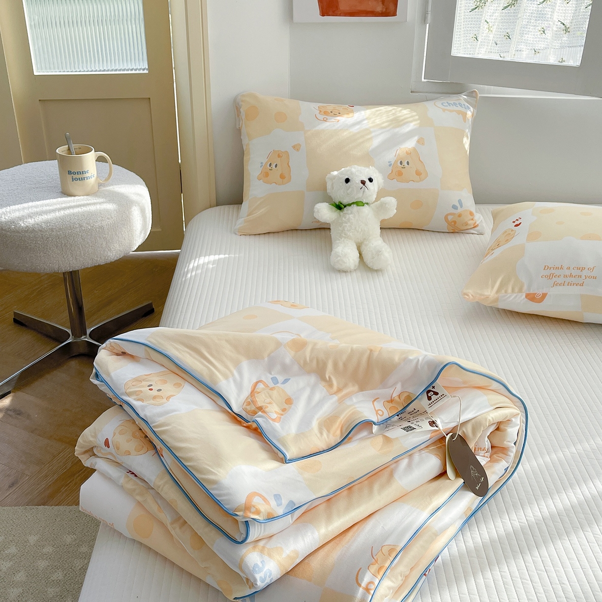 91家纺网 家纺一手货源 找家纺 咏绒家纺工厂店 厂家直销网销爆款花型永不断货2025春夏新款A类牛奶针织棉大豆夏被（长期款） 起司