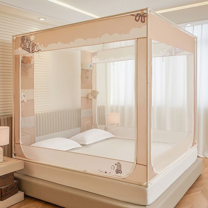 青竹苑 2026新款贴布口袋款床笠底坐床蚊帐 杯子里的熊