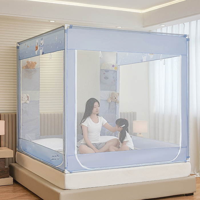 91家纺网 家纺一手货源 找家纺 青竹苑 2026新款贴布口袋款床笠底坐床蚊帐 北极熊熊