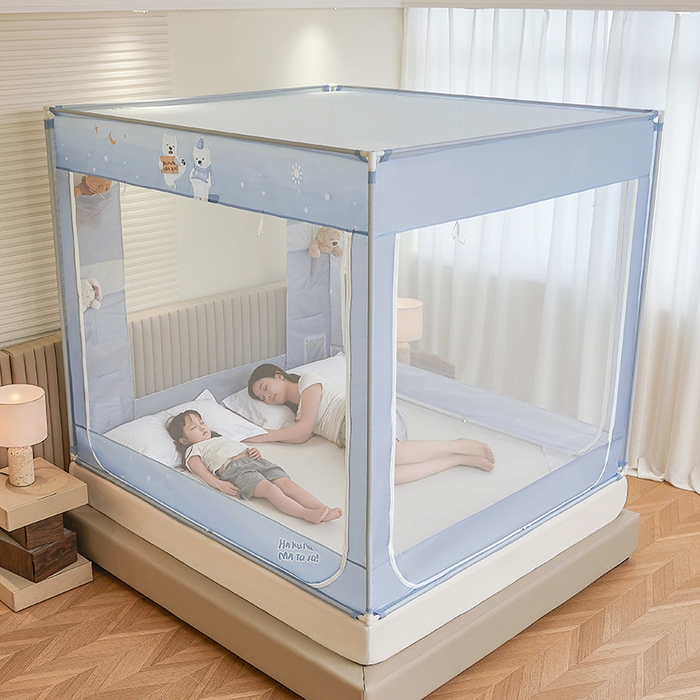 91家纺网 家纺一手货源 找家纺 青竹苑 2026新款贴布口袋款床笠底坐床蚊帐 北极熊熊