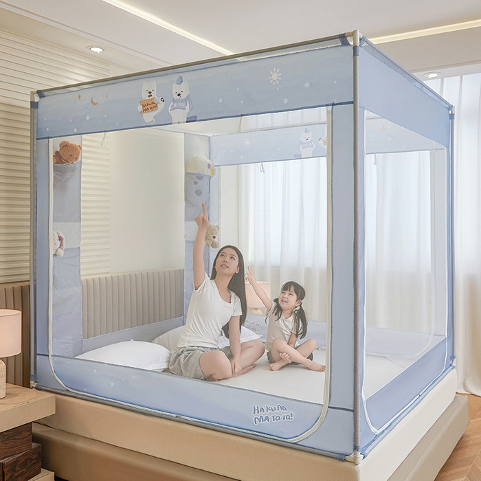 91家纺网 家纺一手货源 找家纺 青竹苑 2026新款贴布口袋款床笠底坐床蚊帐 北极熊熊