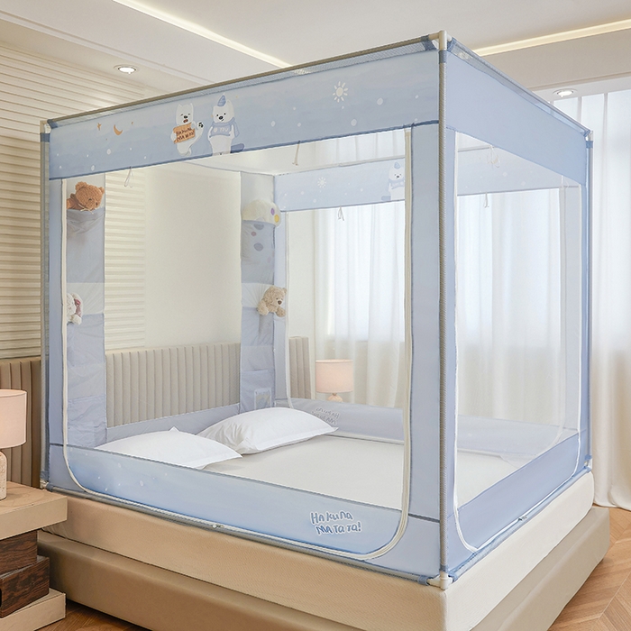 91家纺网 家纺一手货源 找家纺 青竹苑 2026新款贴布口袋款床笠底坐床蚊帐 北极熊熊