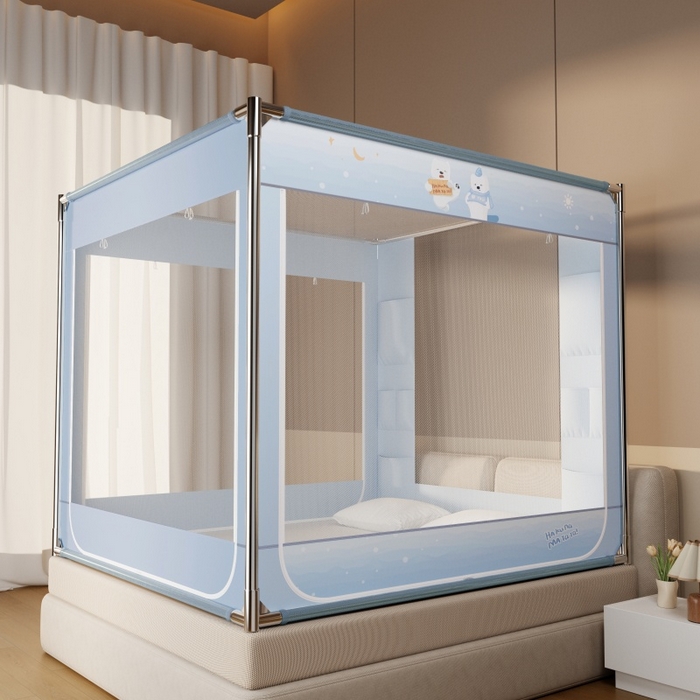 91家纺网 家纺一手货源 找家纺 青竹苑 2026新款贴布口袋款床笠底坐床蚊帐 北极熊熊