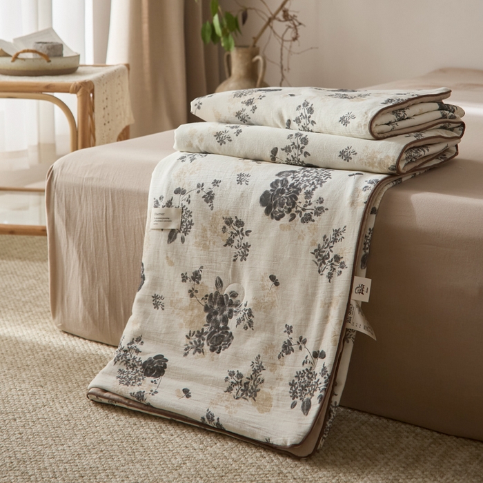 91家纺网 家纺一手货源 找家纺 大彩家居 2026新款棉麻夏被 午后庄园