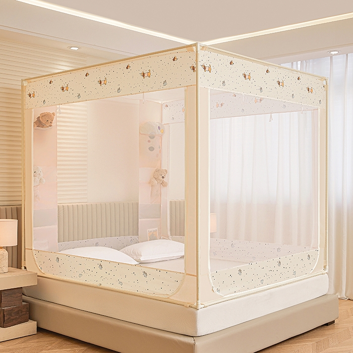 91家纺网 家纺一手货源 找家纺 青竹苑 2026新款贴布口袋款床笠底坐床蚊帐 波点狗狗