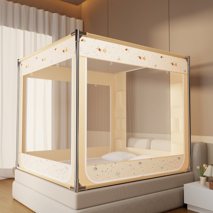 91家纺网 家纺一手货源 找家纺 青竹苑 2026新款贴布口袋款床笠底坐床蚊帐 波点狗狗