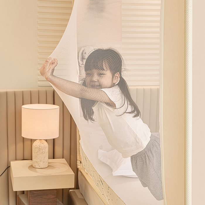 91家纺网 家纺一手货源 找家纺 青竹苑 2026新款贴布口袋款床笠底坐床蚊帐 波点狗狗