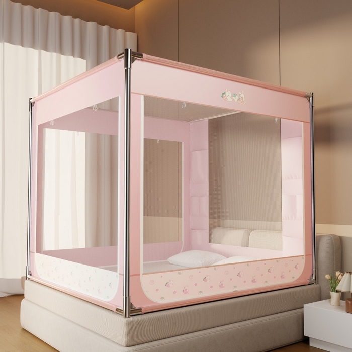 91家纺网 家纺一手货源 找家纺 青竹苑 2026新款贴布口袋款床笠底坐床蚊帐 草莓兔兔