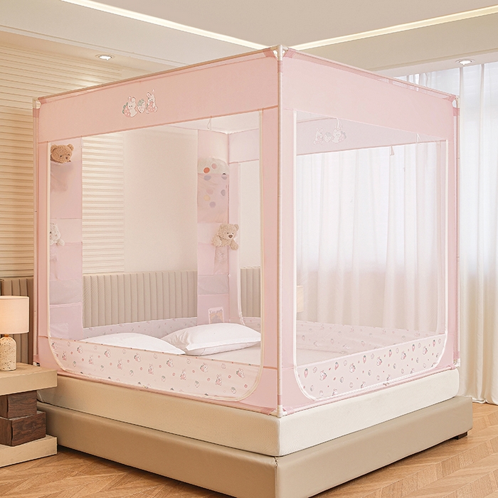 91家纺网 家纺一手货源 找家纺 青竹苑 2026新款贴布口袋款床笠底坐床蚊帐 草莓兔兔